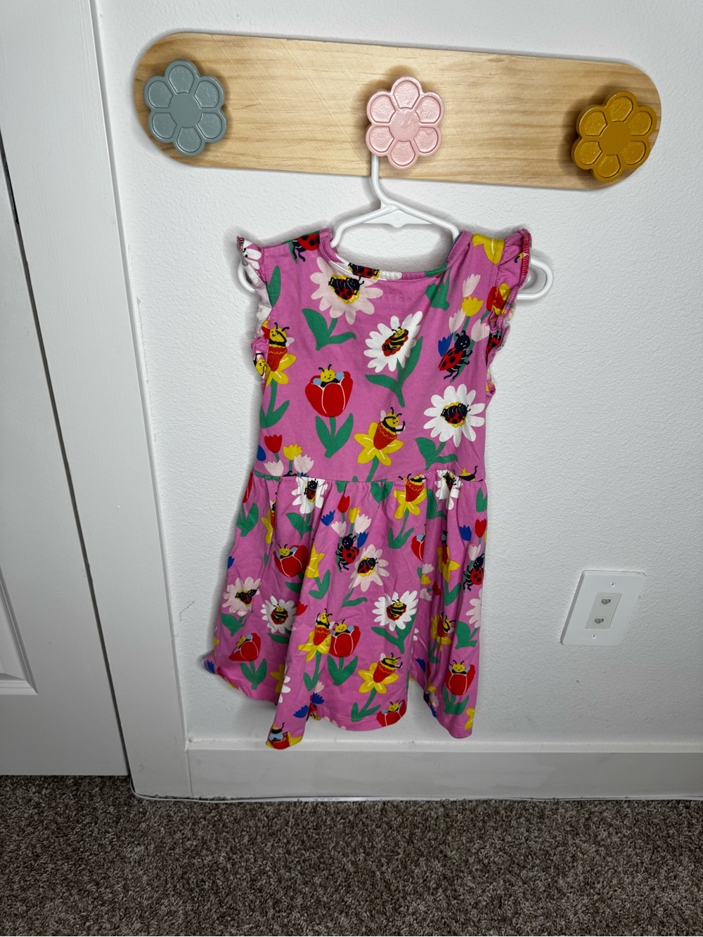 Mini Boden Girls Pink Floral & Ladybug Cotton Dress - Picture 2 of 4